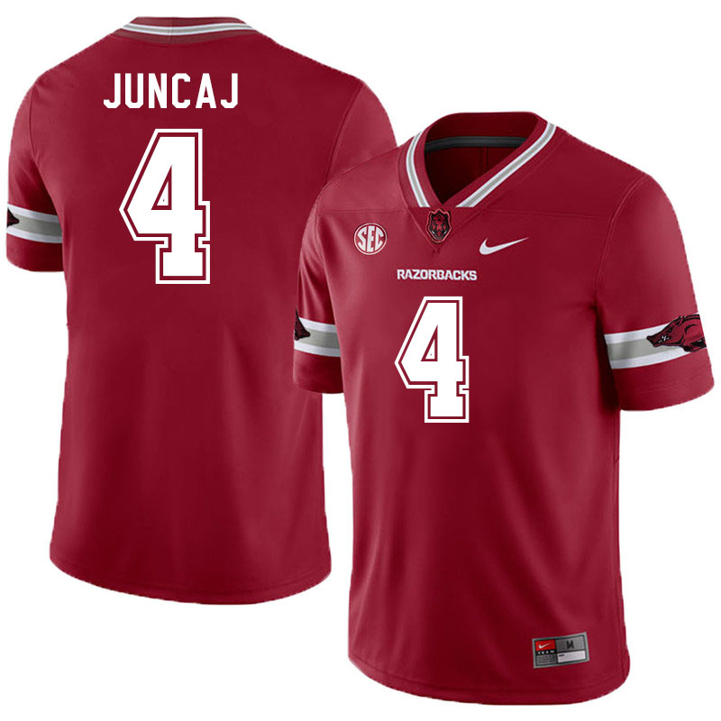 Men #4 Anton Juncaj Arkansas Razorbacks College Football Jerseys Stitched-Alternate Cardinal